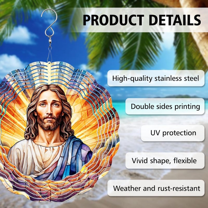 PODMemory Jesus Wind Spinner, Jesus Wind Spinner Hanging for Yard and Garden, Unique Gift Wind Spinner, 3D Hanging Wind Spinner Outdoor - Image 4